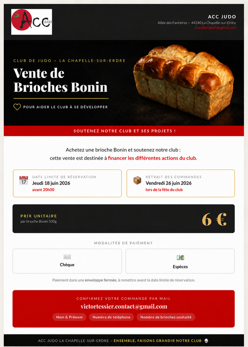 🥖 Soutenez les actions de l’ACC Judo avec de délicieuses brioches ! 🥋